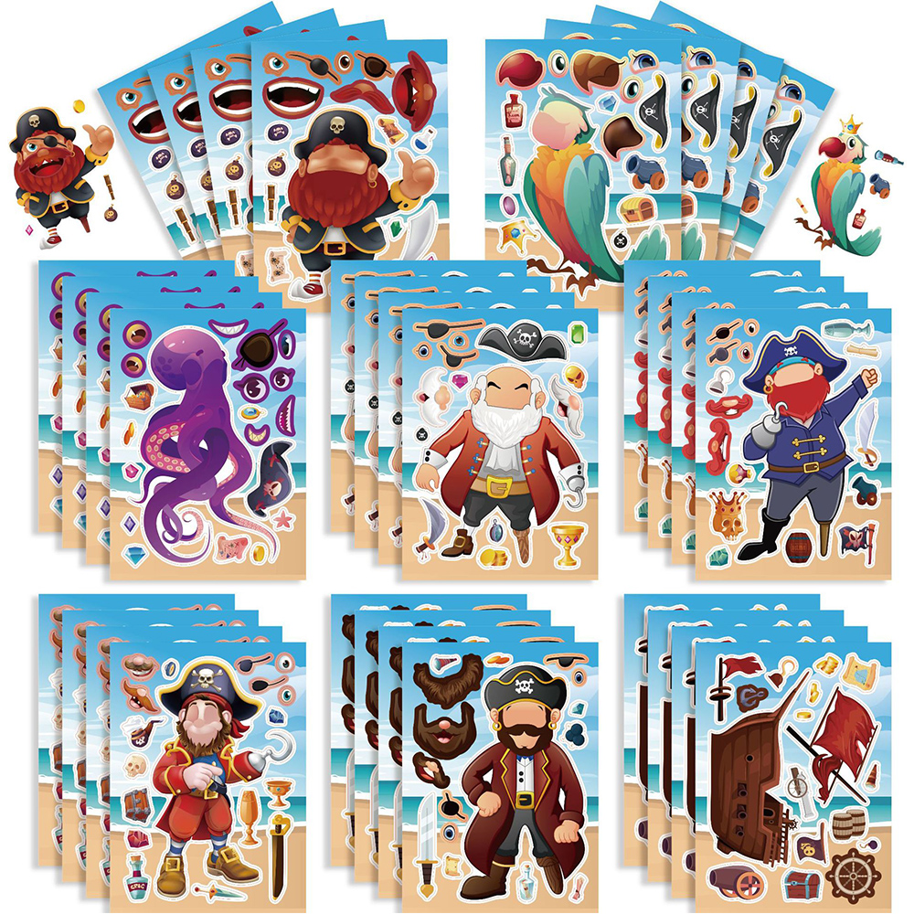 Kids Education Laptop - 8/16Sheets Cool Pirate Ship Puzzle Stickers