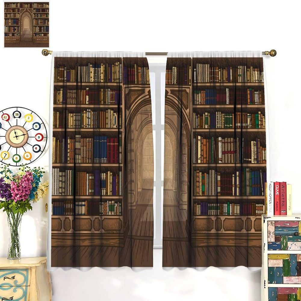 Kids Education Room - Vintage Bookshel Kids Curtains,ry Learning Education