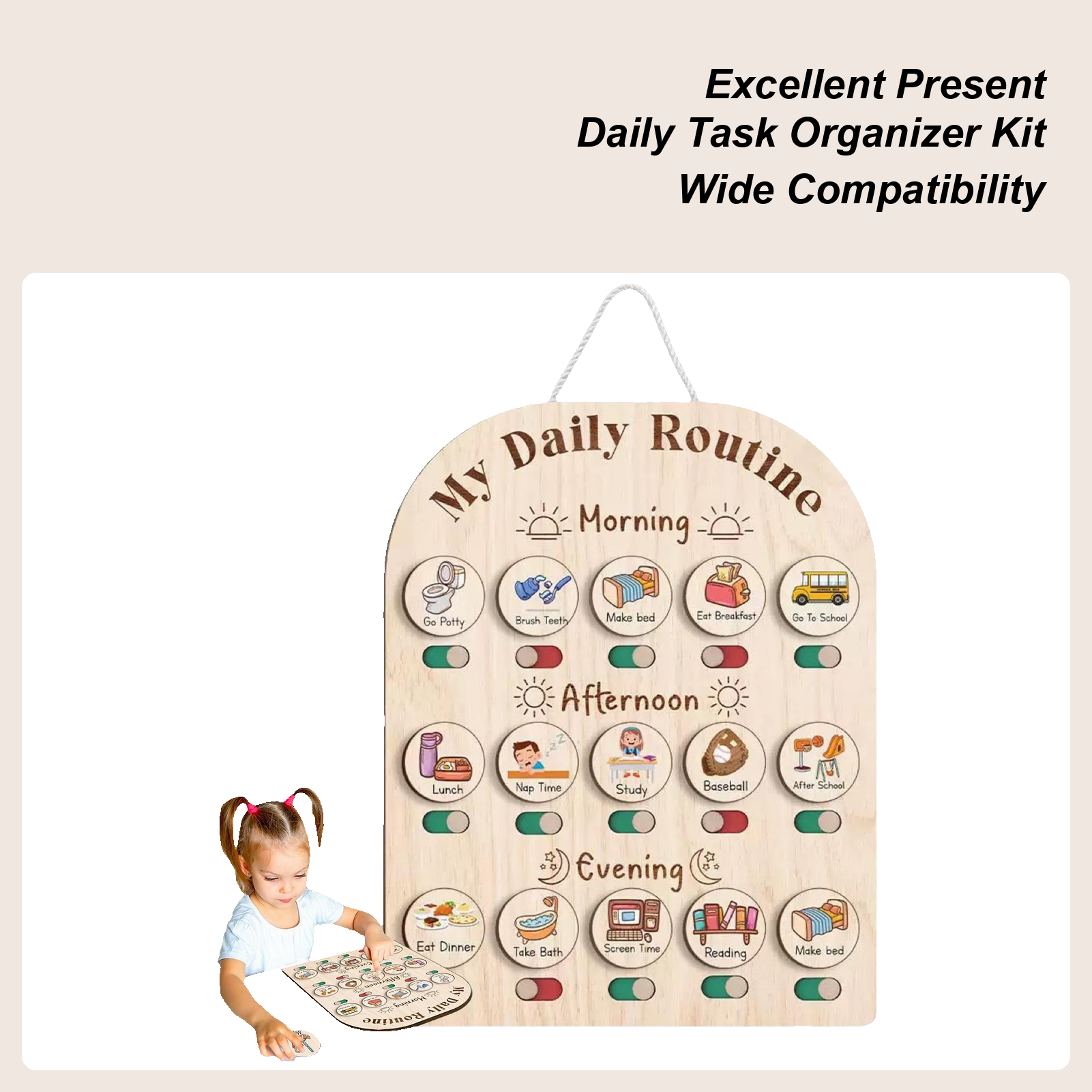 Kids Daily Routine Chart Wood  - Kids Education Charts recensione e prezzo