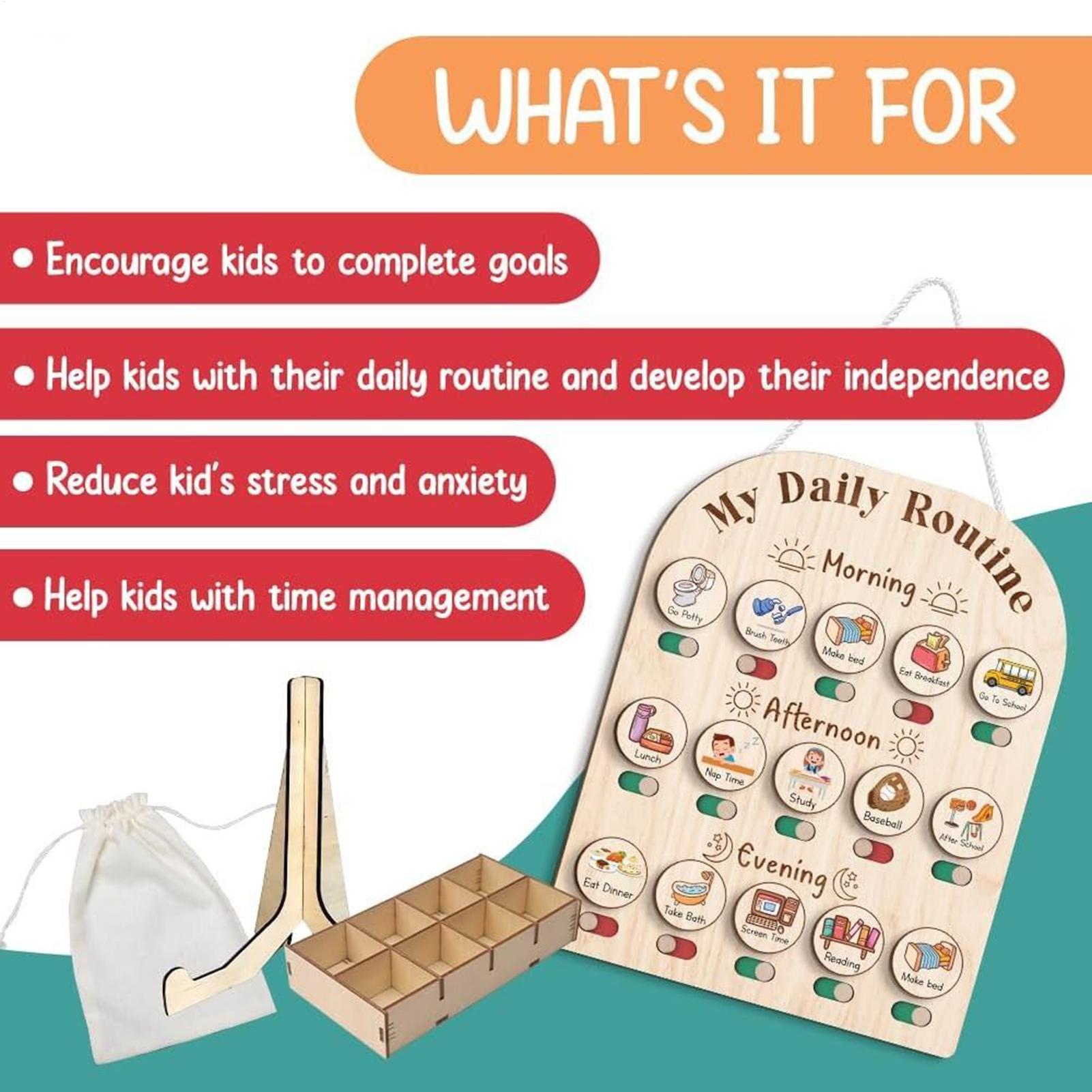 Kids Daily Routine Chart Wood  - Kids Education Charts recensione e prezzo